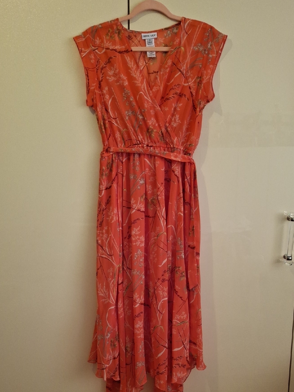 KATE - LILY Coral Floral Wrap Midi Dress